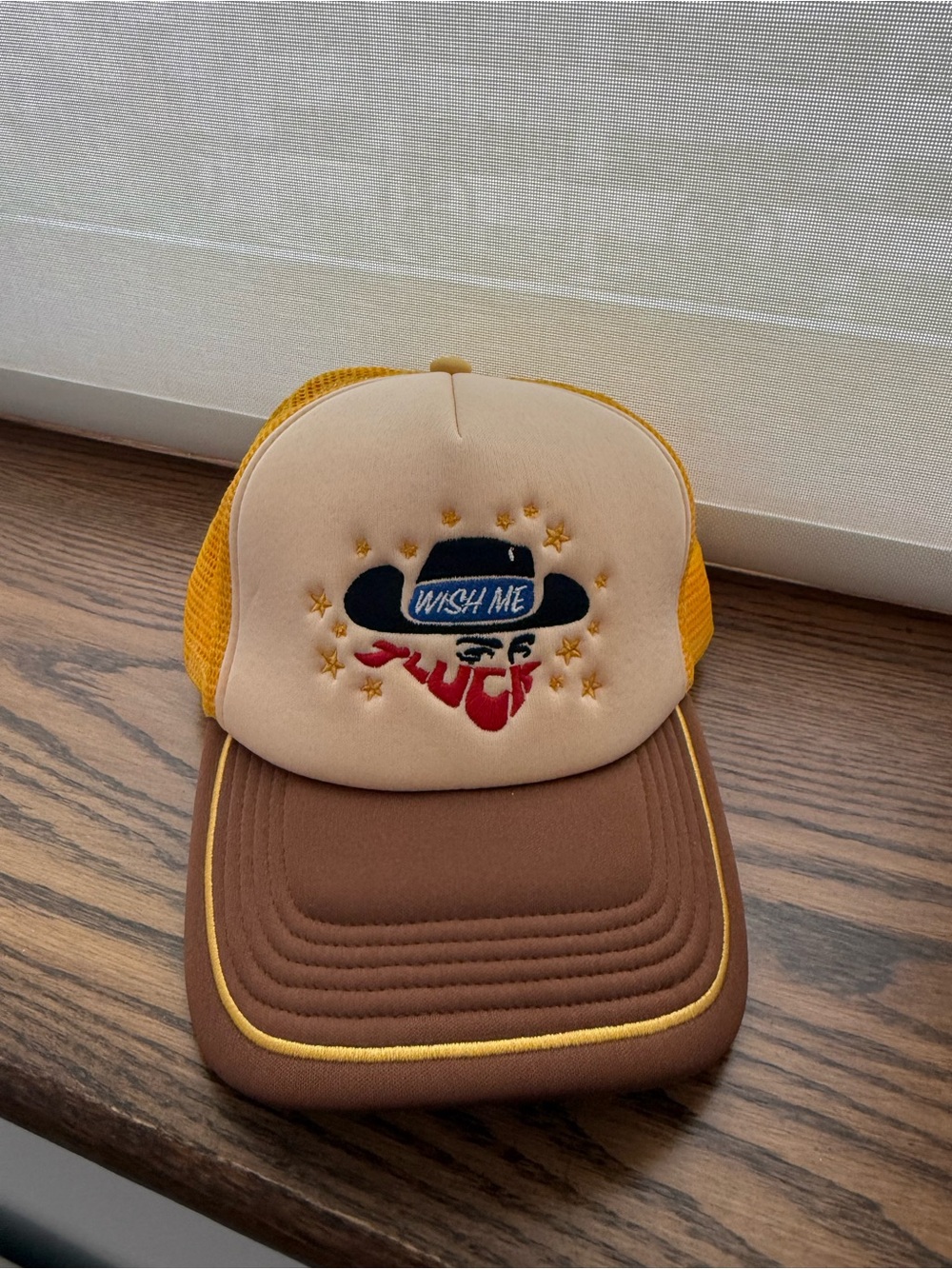Wish Me Luck Yellow & Brown Trucker Cap